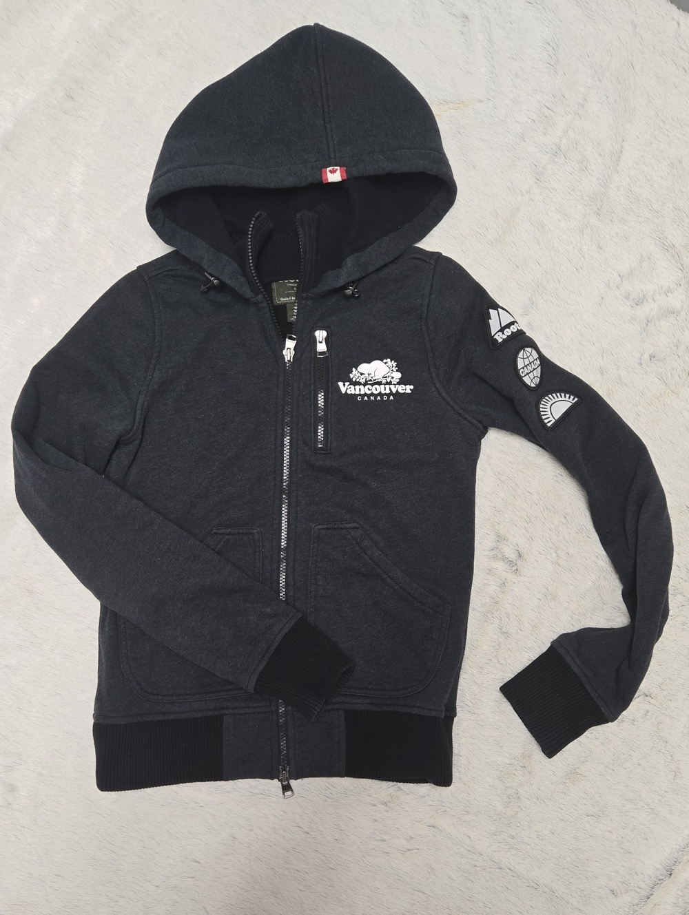 Roots Charcoal/Black Vancouver Canada Logo Zip Hoodie